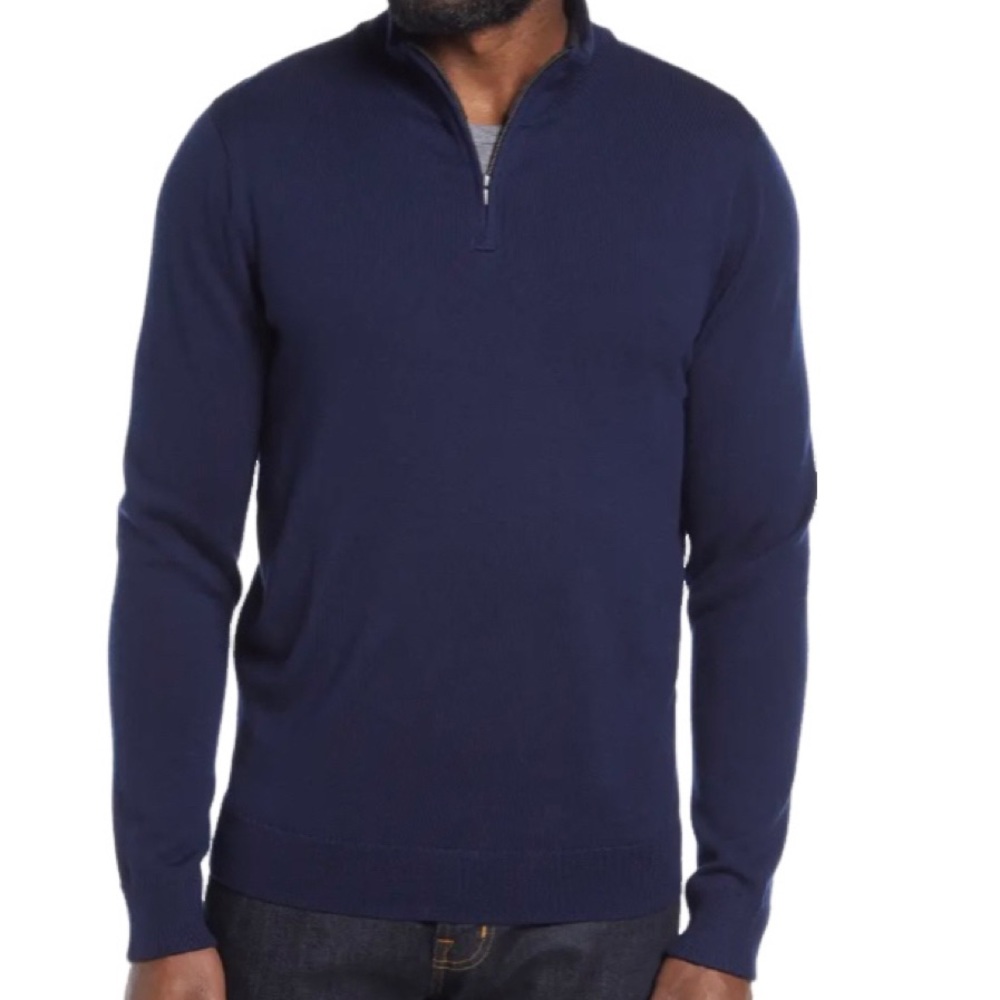 NWT Nordstrom Navy Washable Merino Wool Quarter Zip Sweater - Sz XL Tall